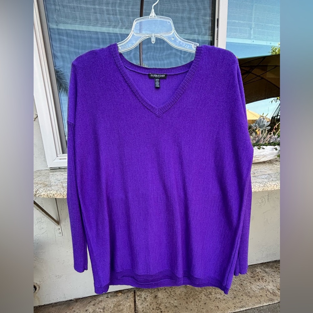 Eileen Fisher Vibrant Purple Knit Wool Sweater